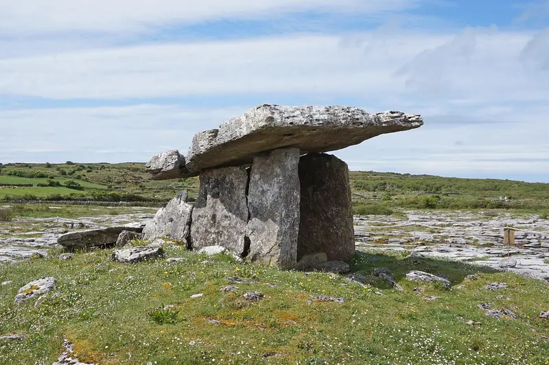 Poulnabrone portal tomb standing on bare limestone pavement in the Burren